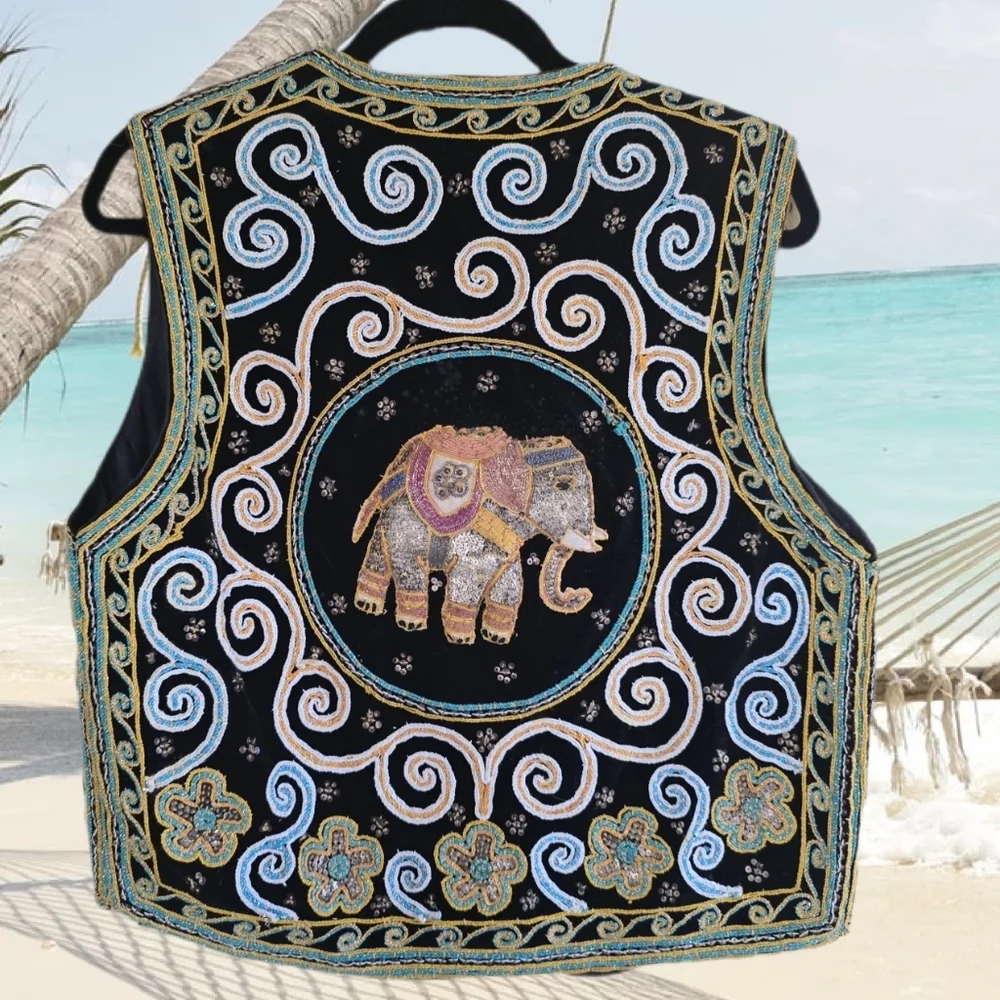 Vintage Carol Horn Workshop 🐘 Elephant 🐘 Vest Embellished Beads Sequins Ethnic